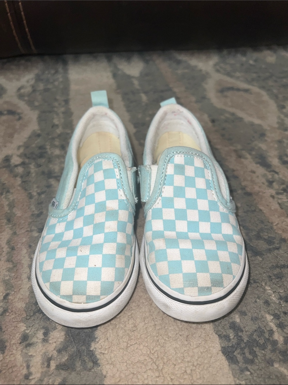 Vans Kids Slip-On Checkerboard Sneakers in Light Blue and White